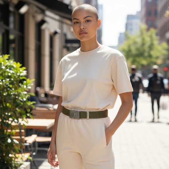 Vintage 1960s-70s Italian Army Khaki 2 in. Belt with Buckle, Men's 32-36 in. - Picture 1 of 4